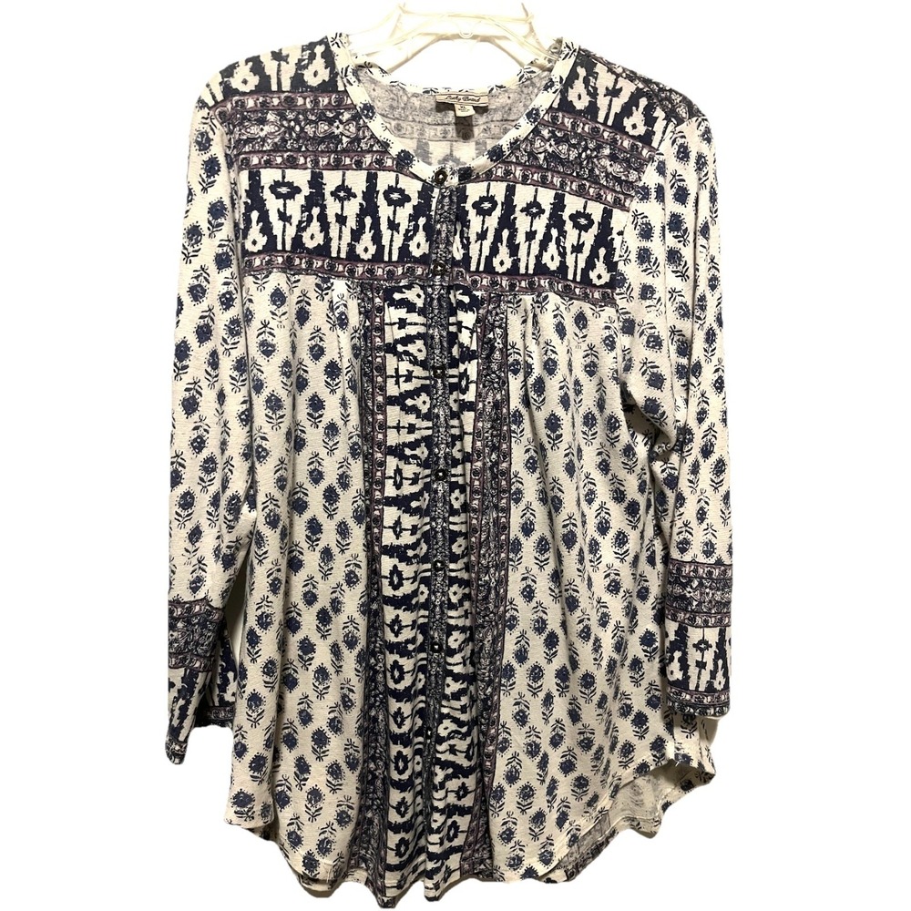 Lucky Brand Cream and Navy Boho Button-Down Tunic